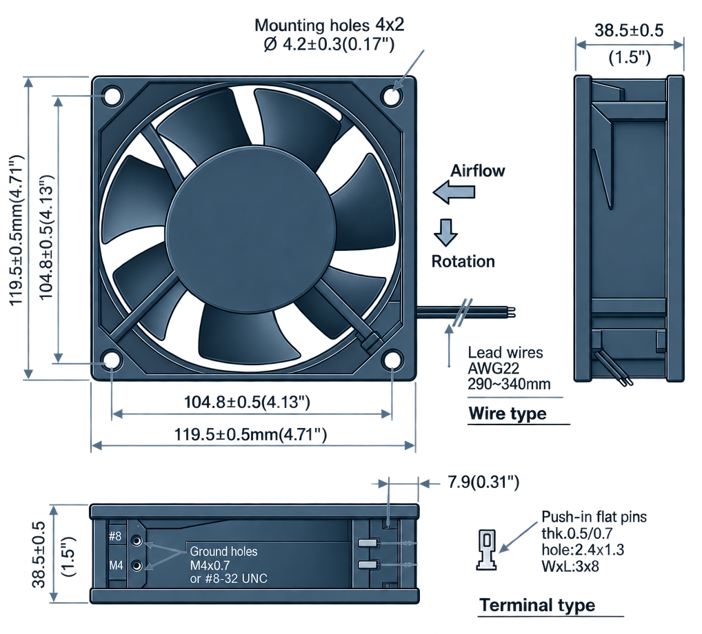 Outline dimension drawing of the BAC12038AB