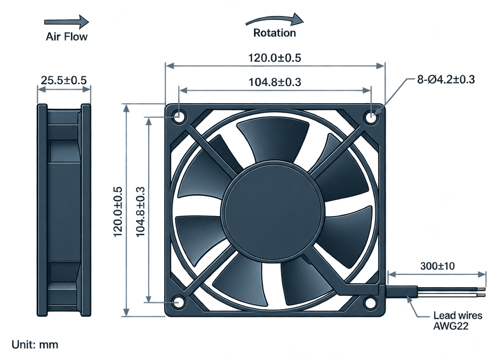 Outline dimension drawing of the BAC12025AM