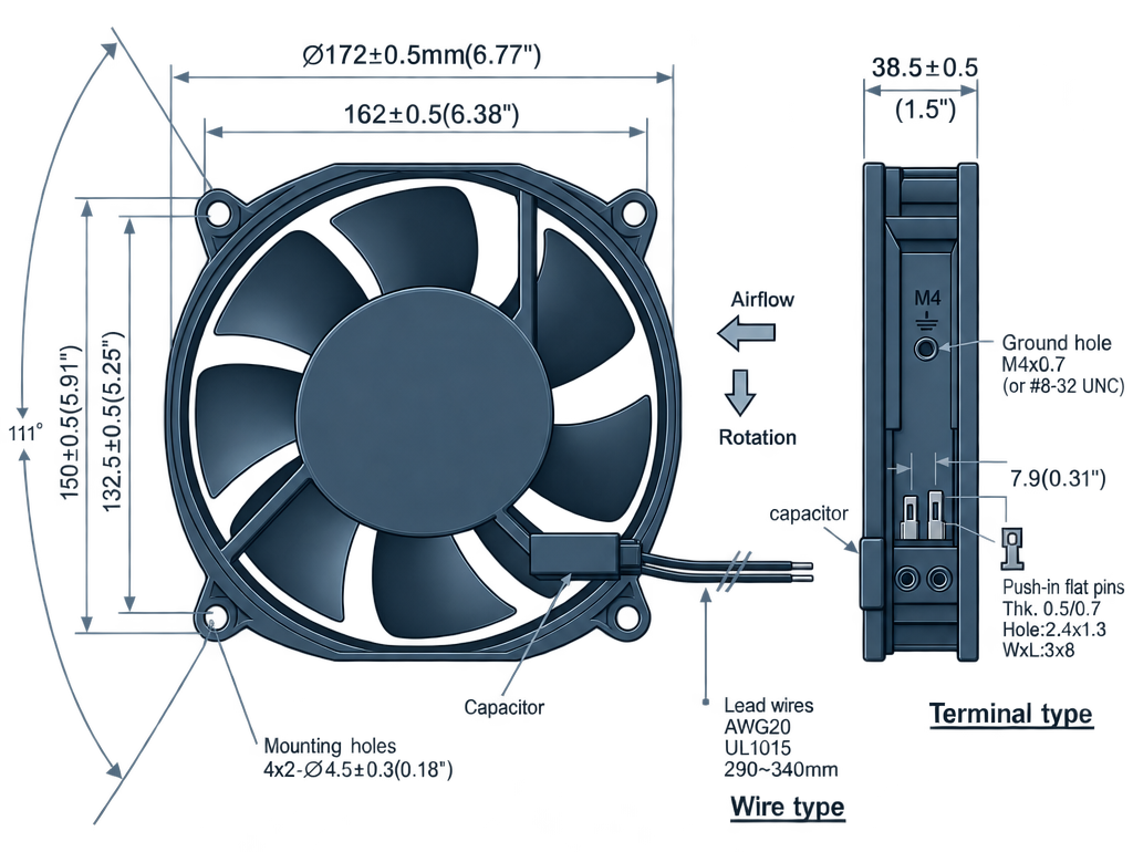 Outline dimension drawing of the BAC15038A