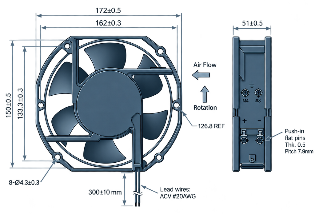 Outline dimension drawing of the BAC15051A