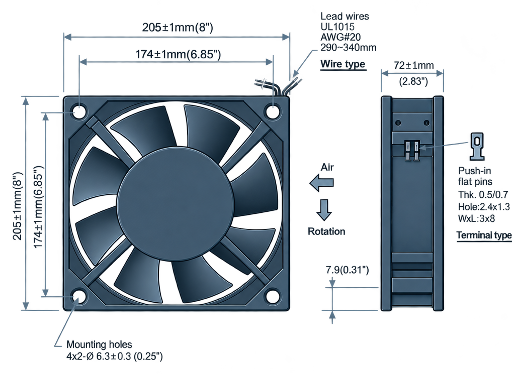Outline dimension drawing of the BAC20572A