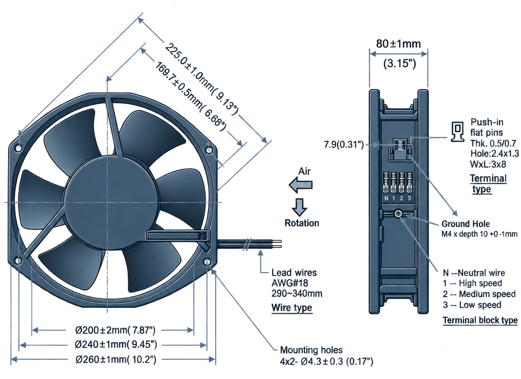 Outline dimension drawing of the BAC22580A