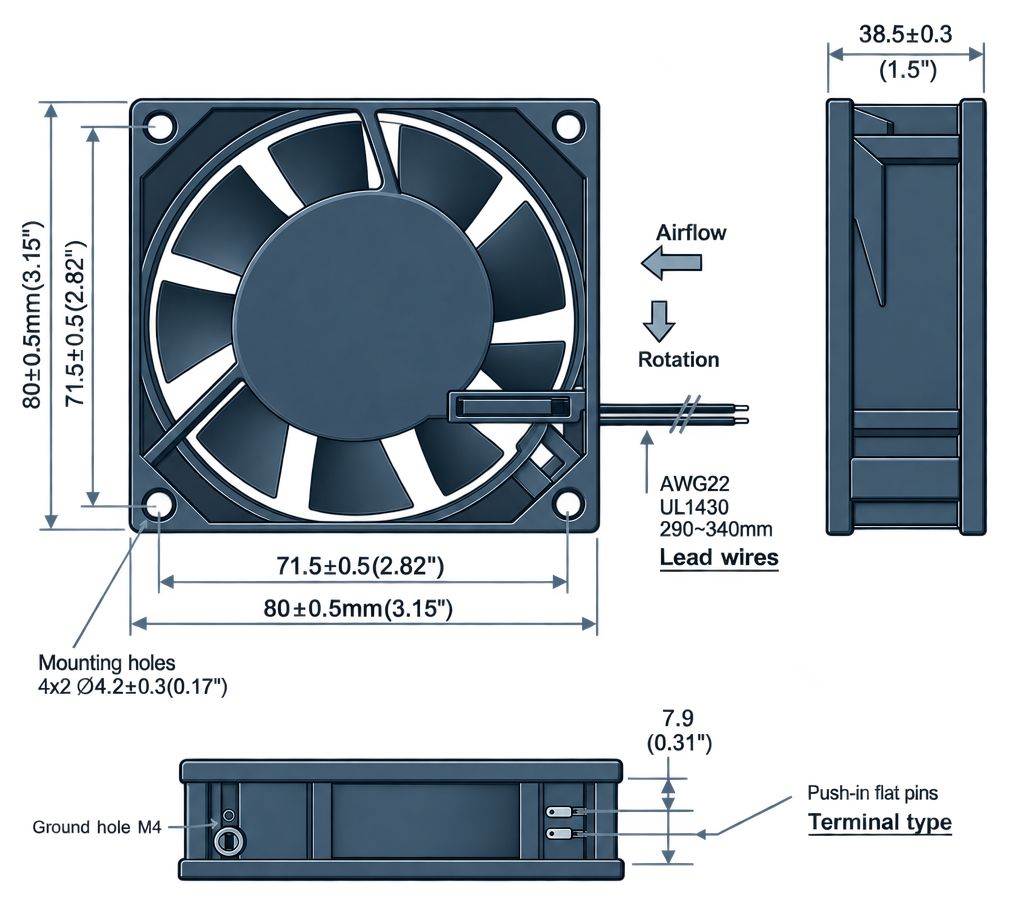 Outline dimension drawing of the BAC8038AM