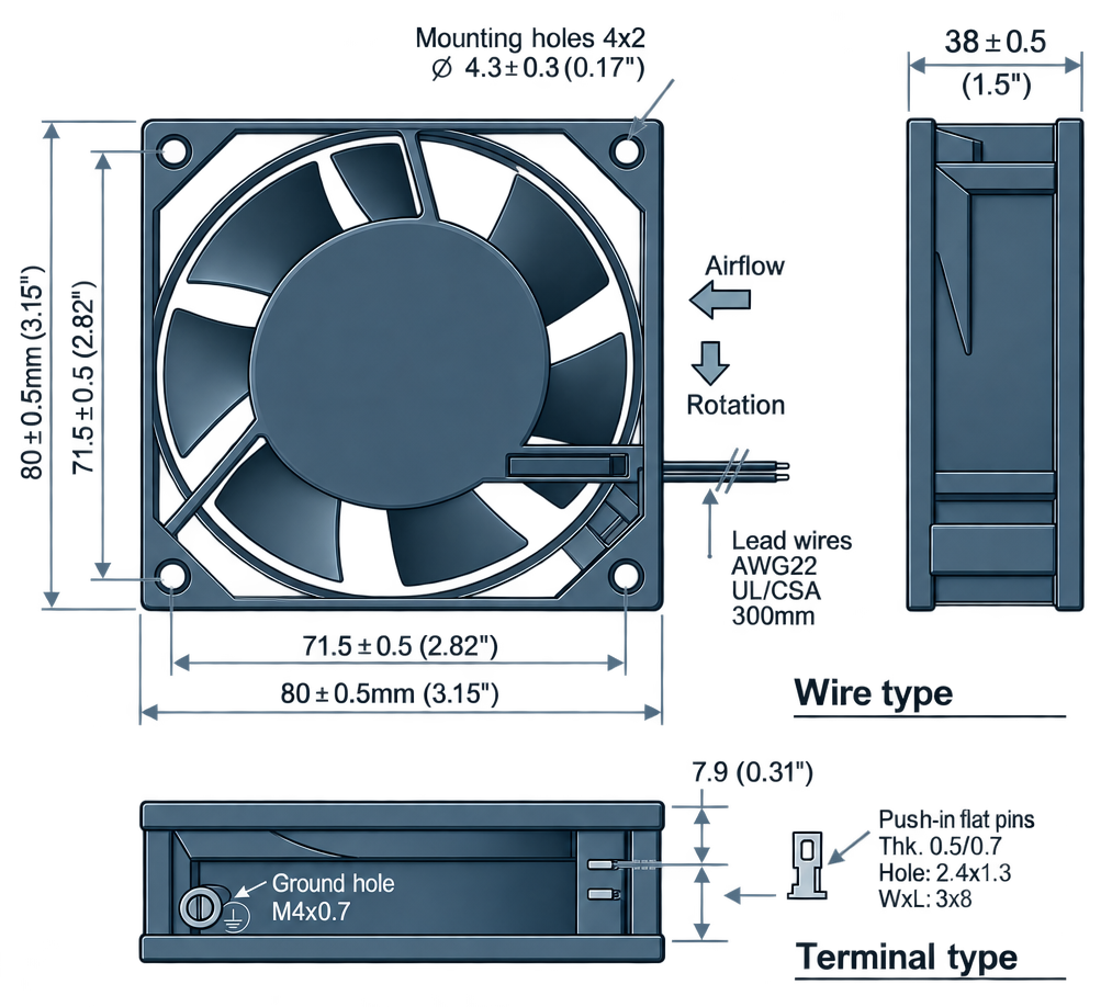 Outline dimension drawing of the BAC8038A