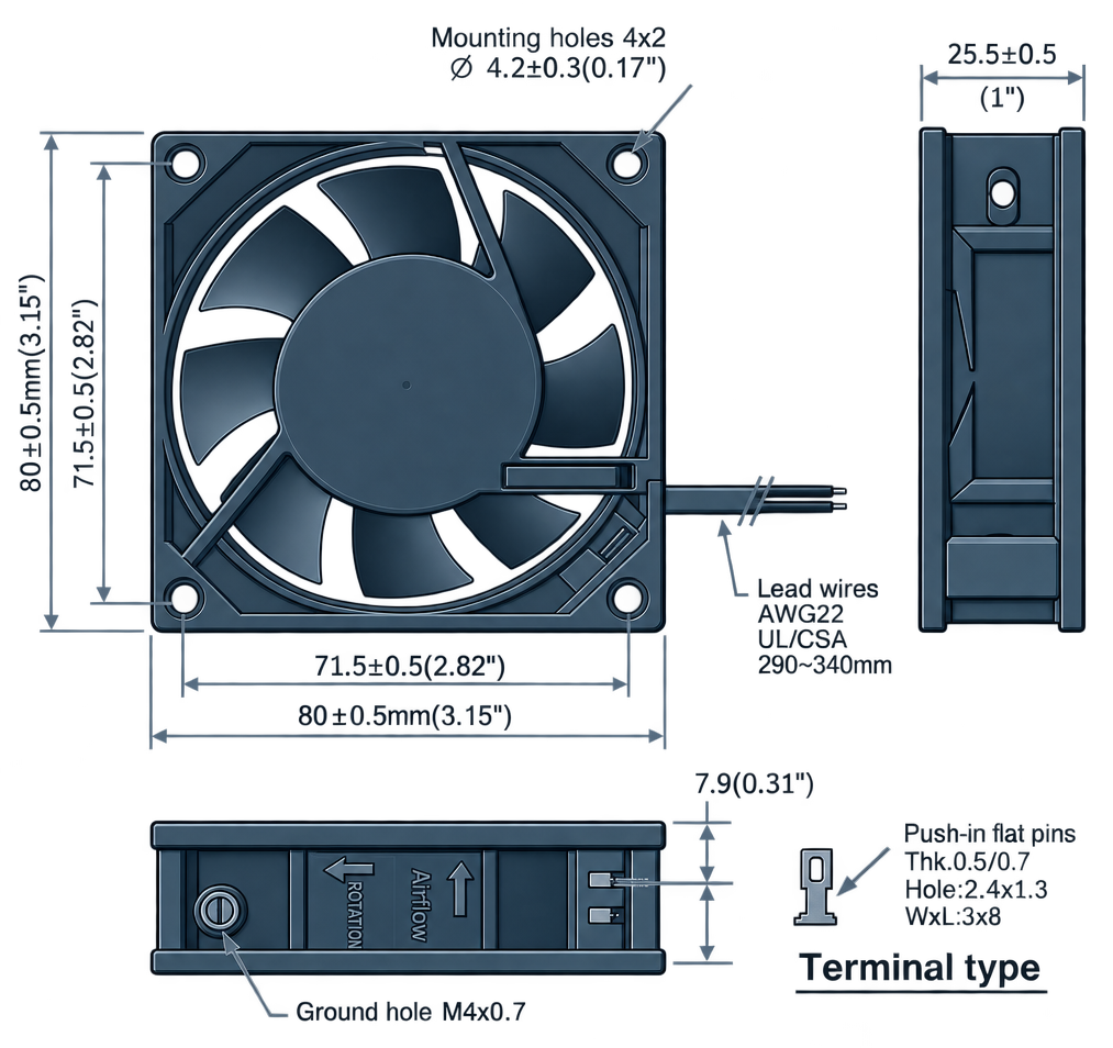 Outline dimension drawing of the BAC8025AM