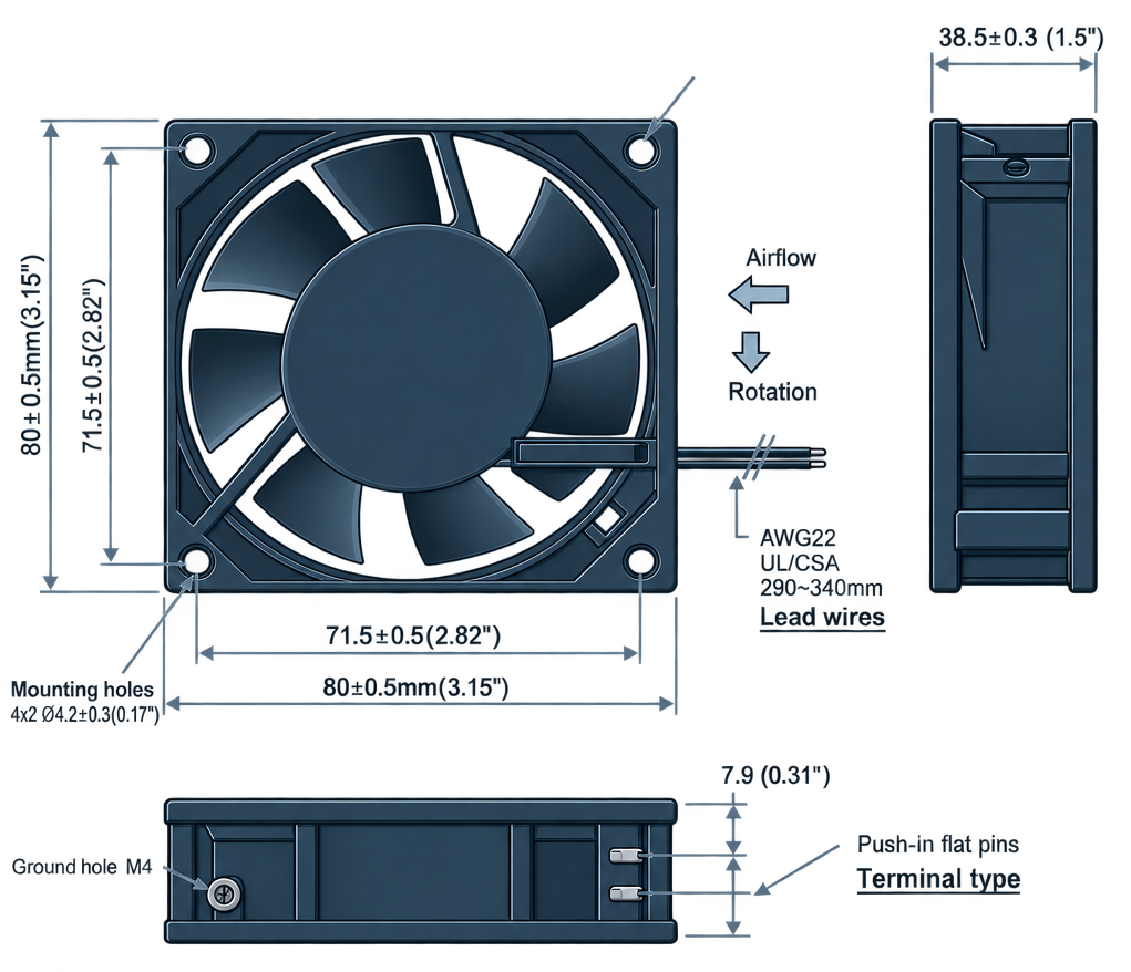 Outline dimension drawing of the BAC8038AB