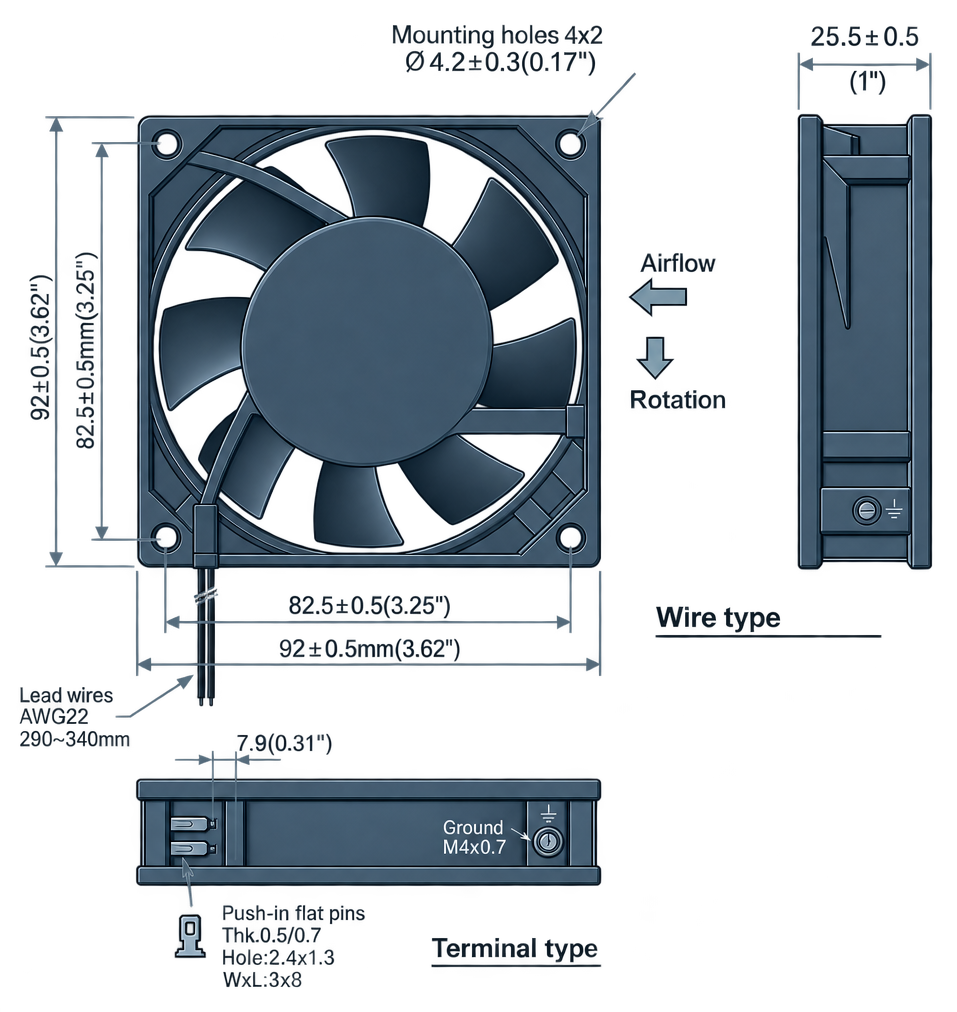 Outline dimension drawing of the BAC9225AM