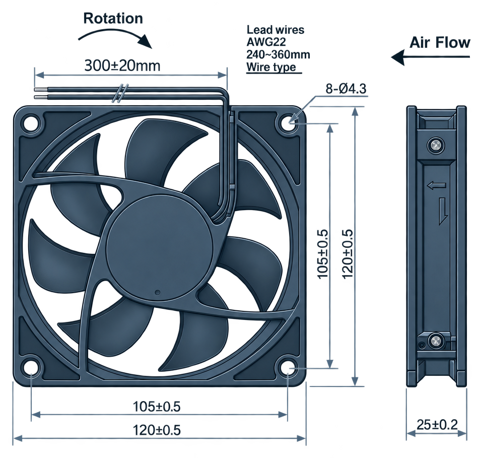 Outline dimension drawing of the BDC12025A
