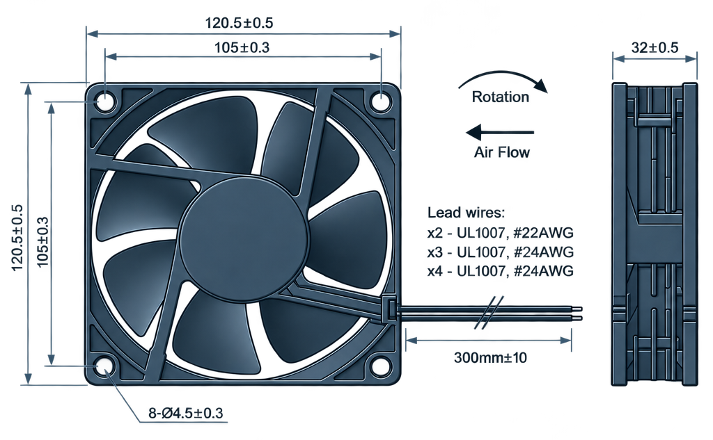 Outline dimension drawing of the BDC12032P