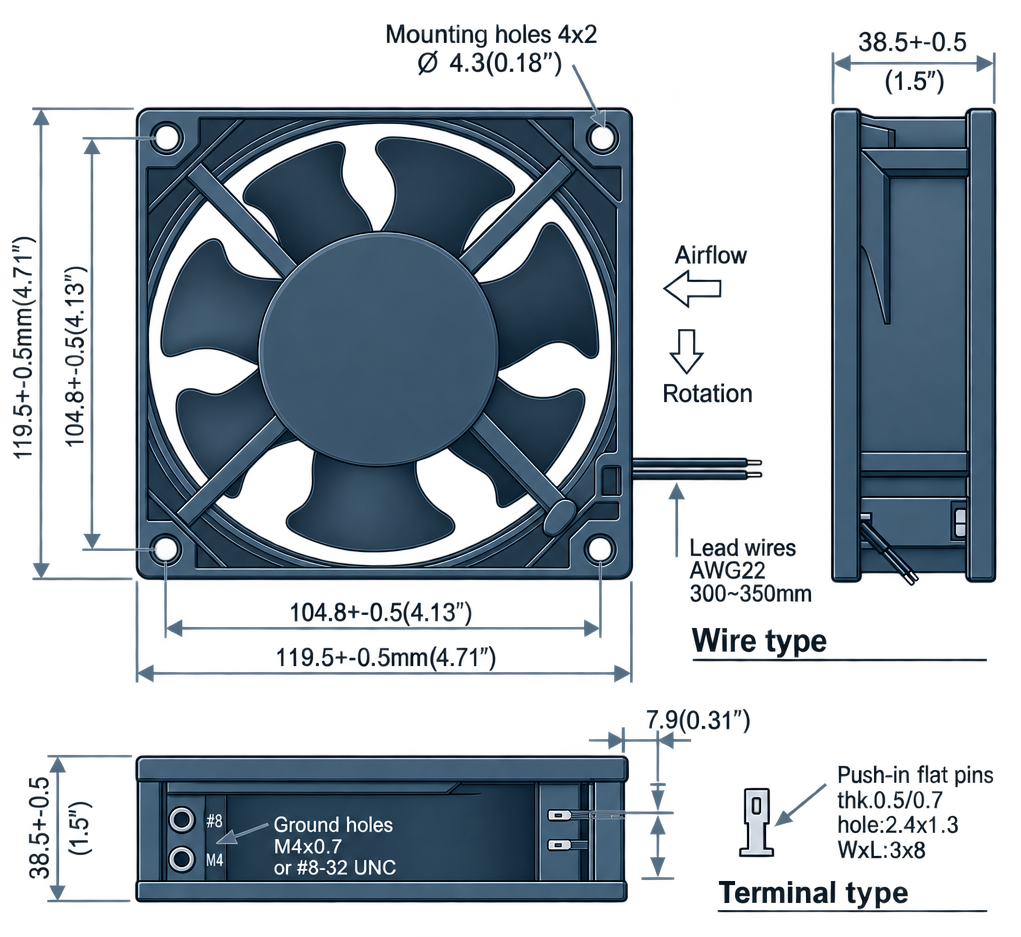 Outline dimension drawing of the BDC12038AH