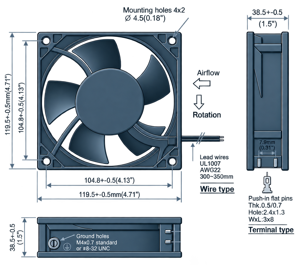 Outline dimension drawing of the BDC12038A