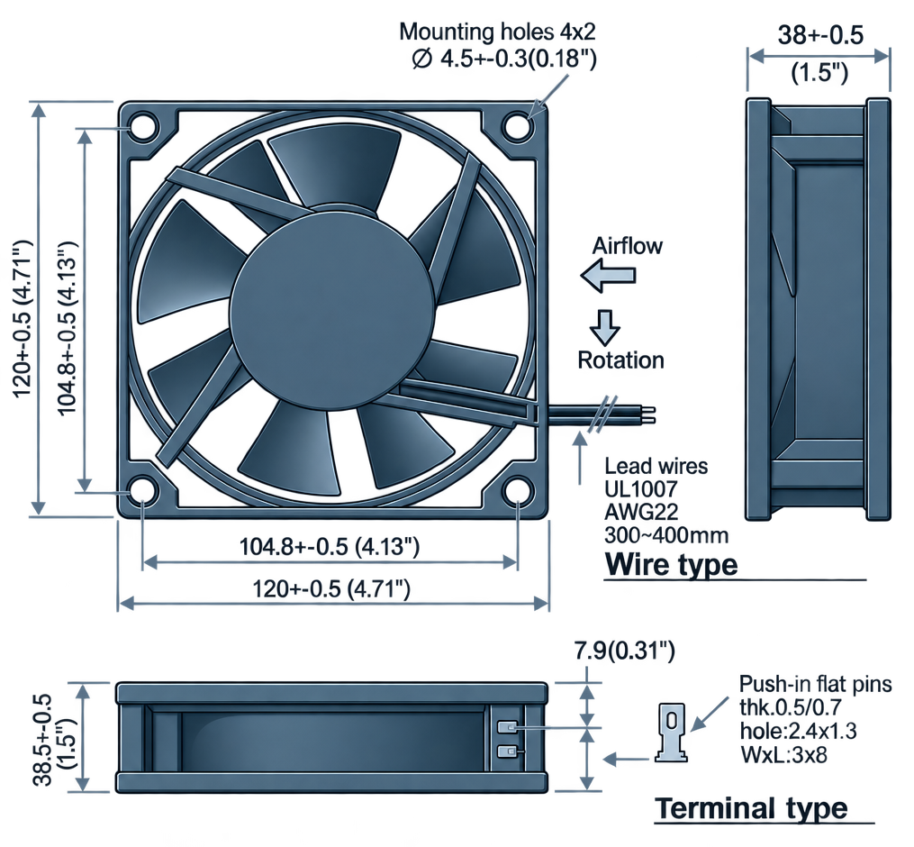 Outline dimension drawing of the BDC12038P