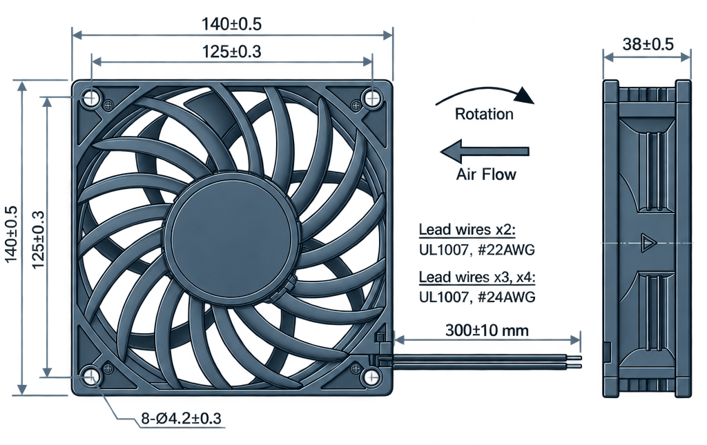 Outline dimension drawing of the BDC14038P