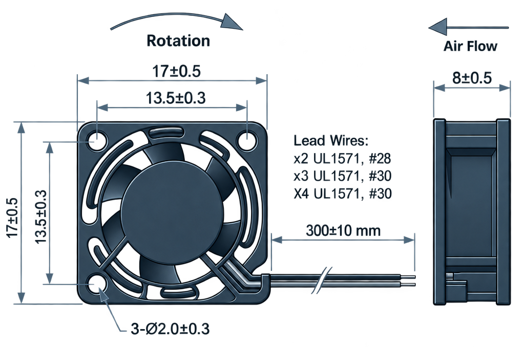 Outline dimension drawing of the BDC1708P