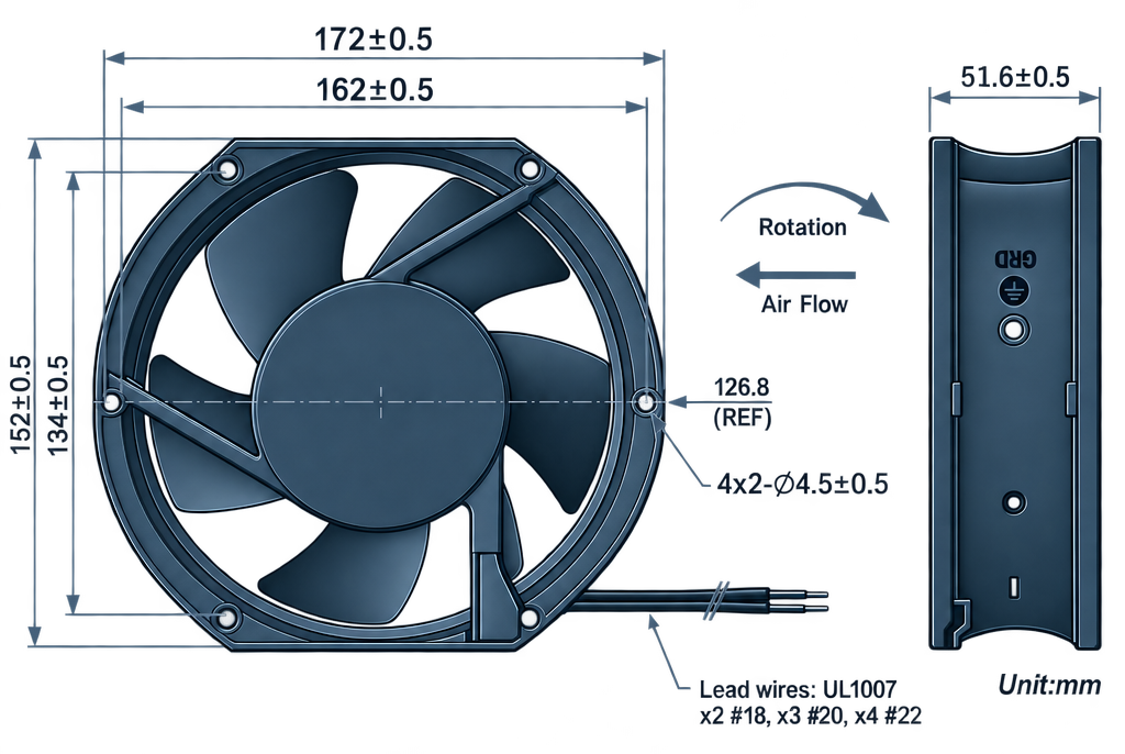 Outline dimension drawing of the BDC15051A