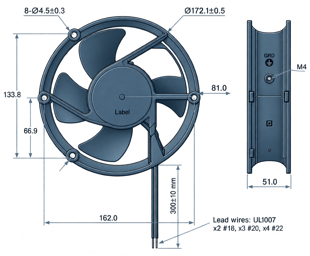 Outline dimension drawing of the BDC17251ARM
