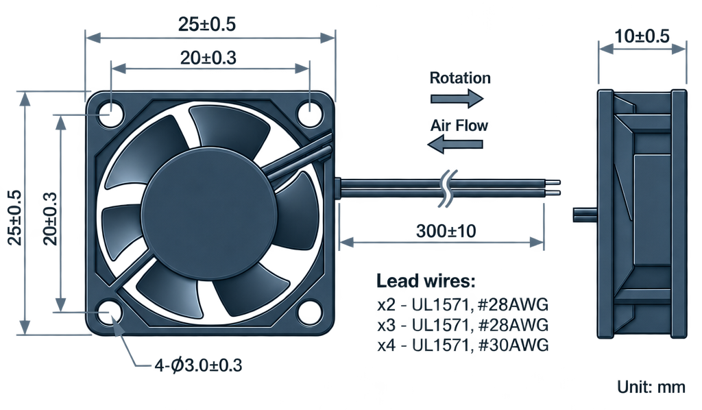 Outline dimension drawing of the BDC2510P