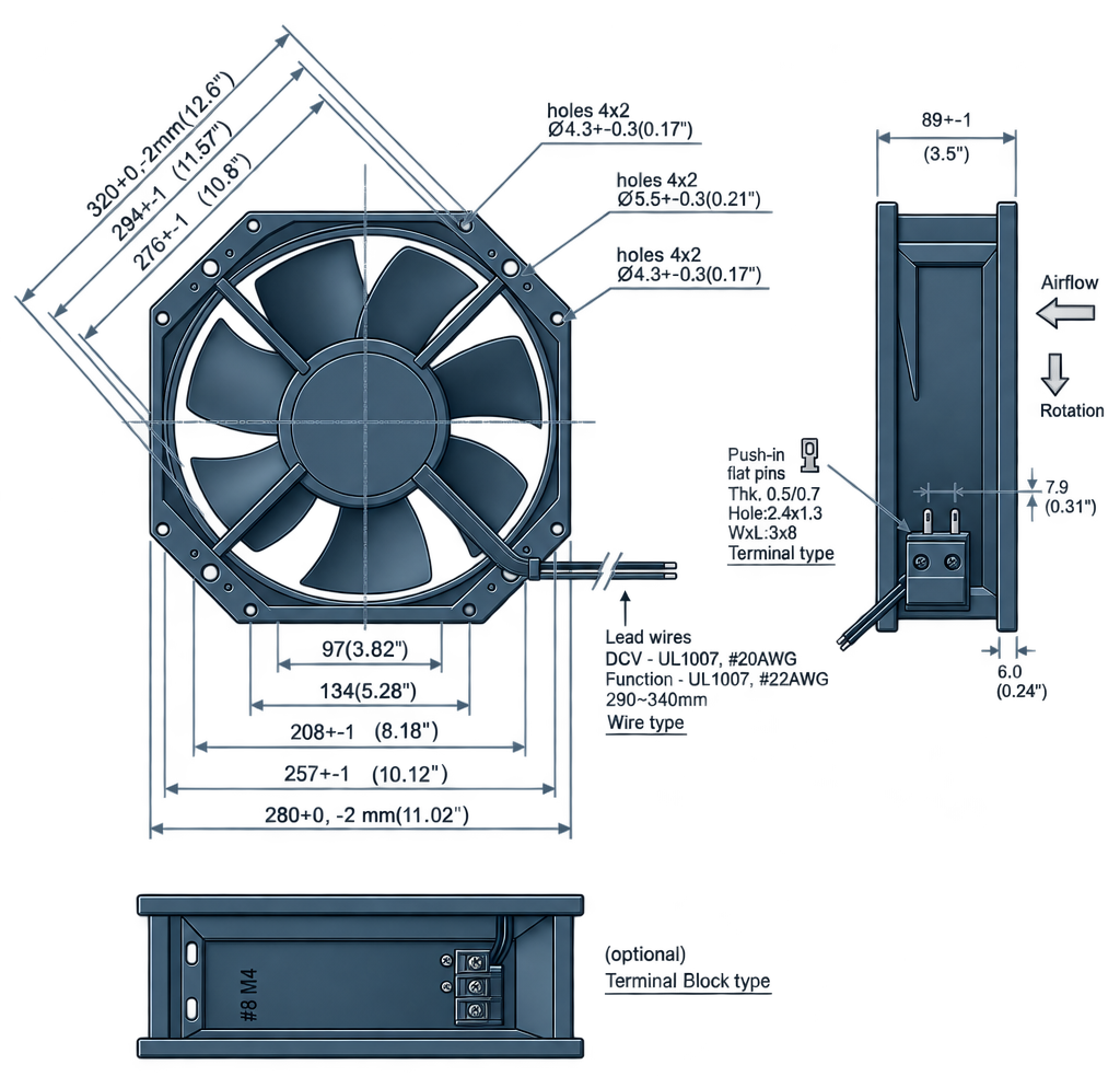 Outline dimension drawing of the BDC28089A