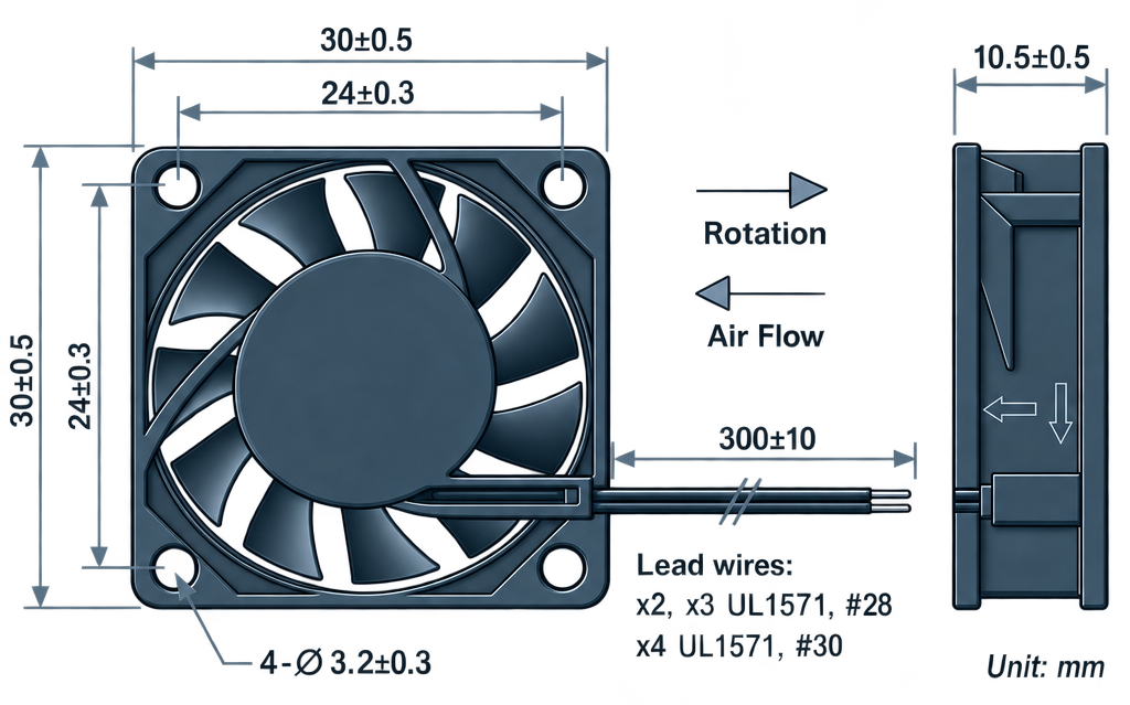 Outline dimension drawing of the BDC3010P