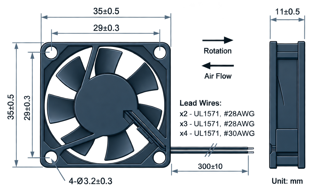Outline dimension drawing of the BDC3510P