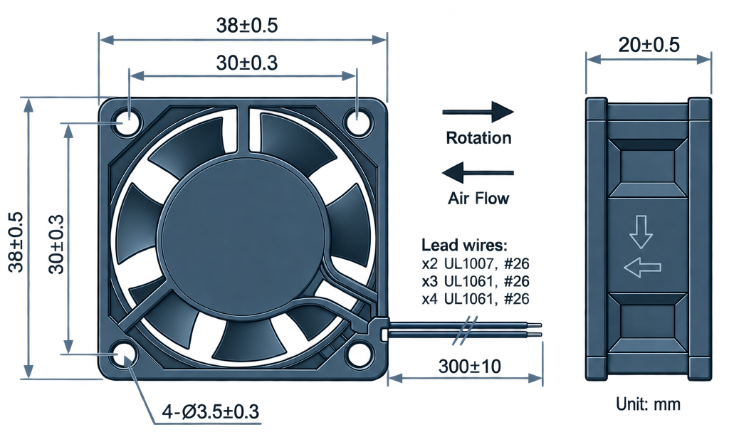 Outline dimension drawing of the BDC3820P