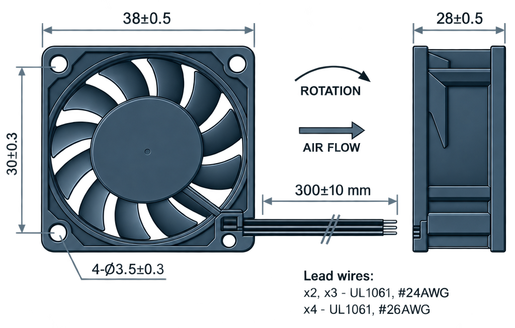 Outline dimension drawing of the BDC3828P