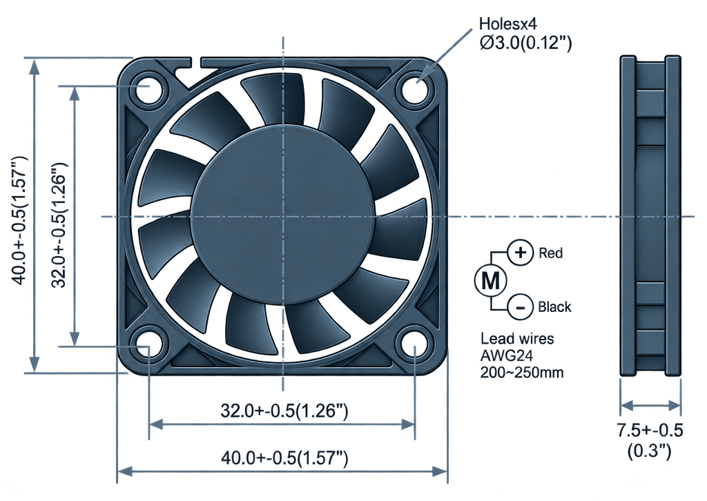 Outline dimension drawing of the BDC4007P