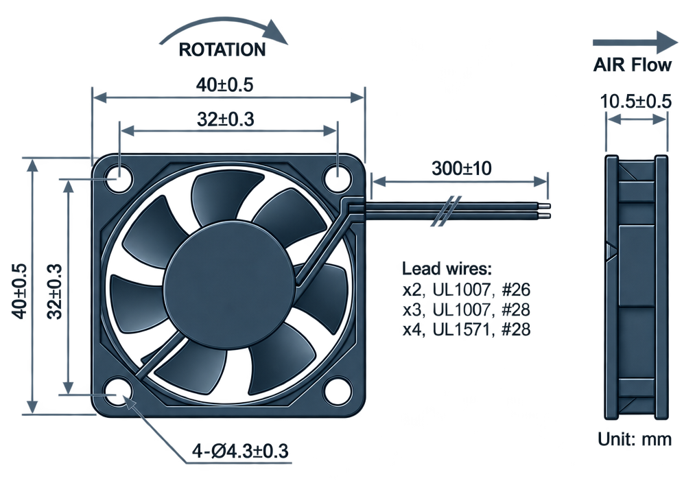 Outline dimension drawing of the BDC4010P
