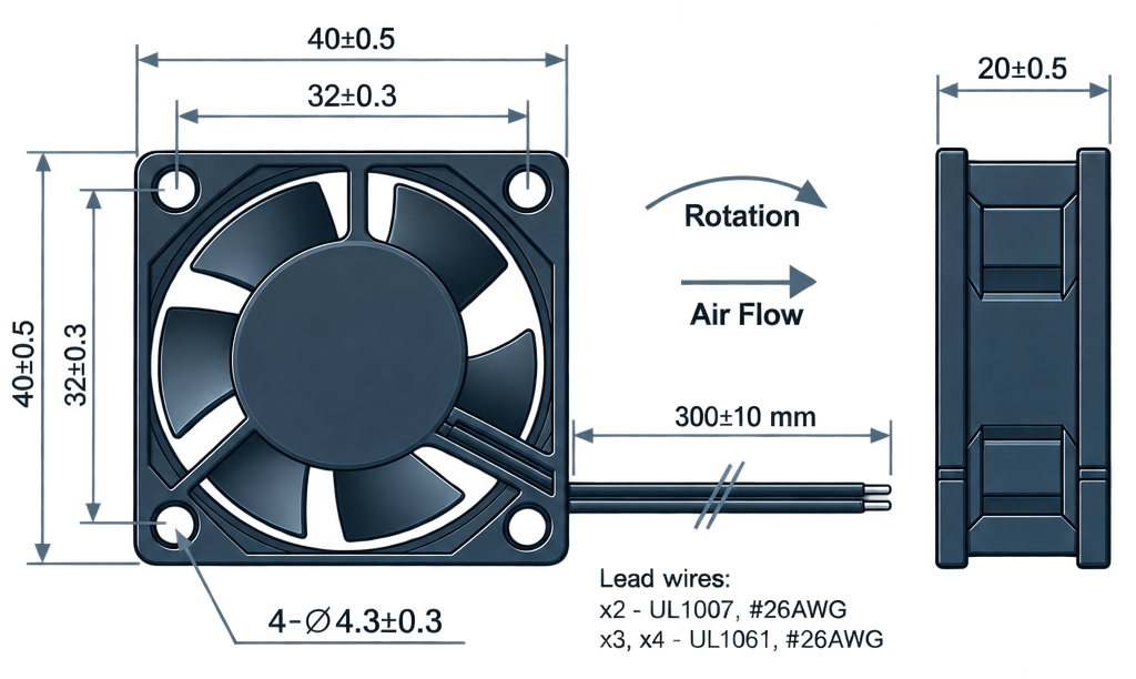 Outline dimension drawing of the BDC4020P