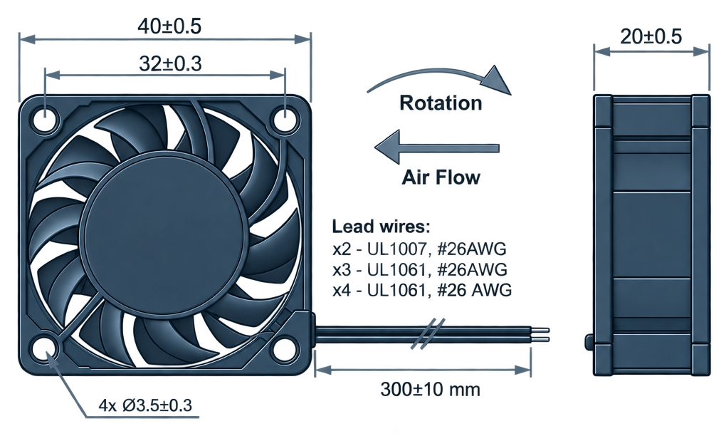 Outline dimension drawing of the BDC4020PS