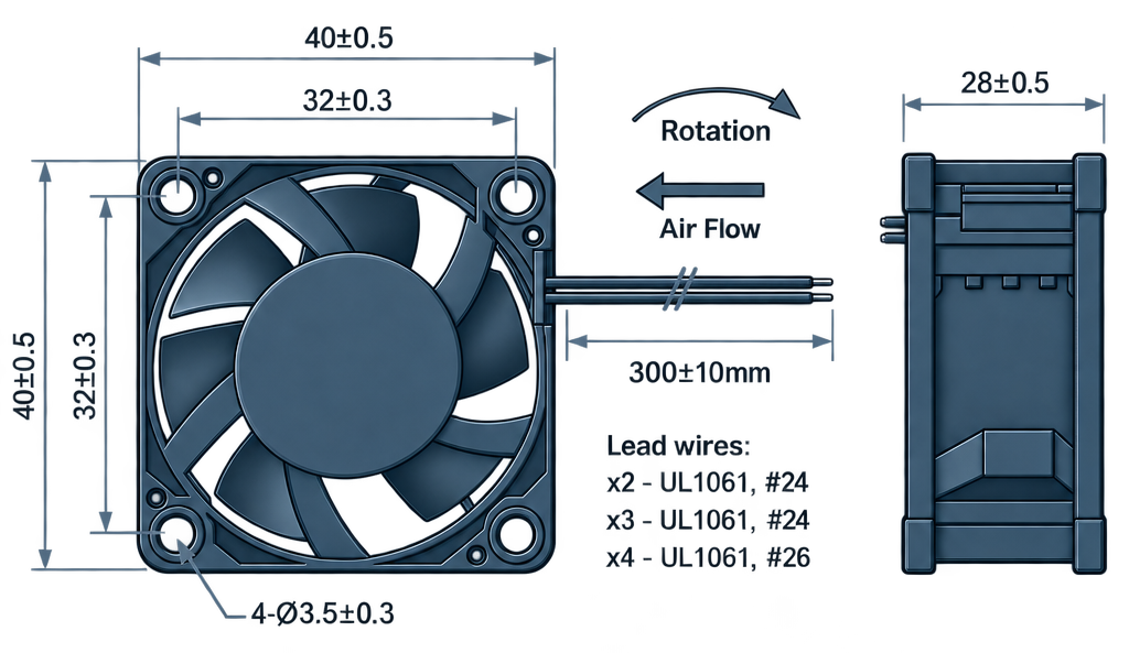 Outline dimension drawing of the BDC4028PS