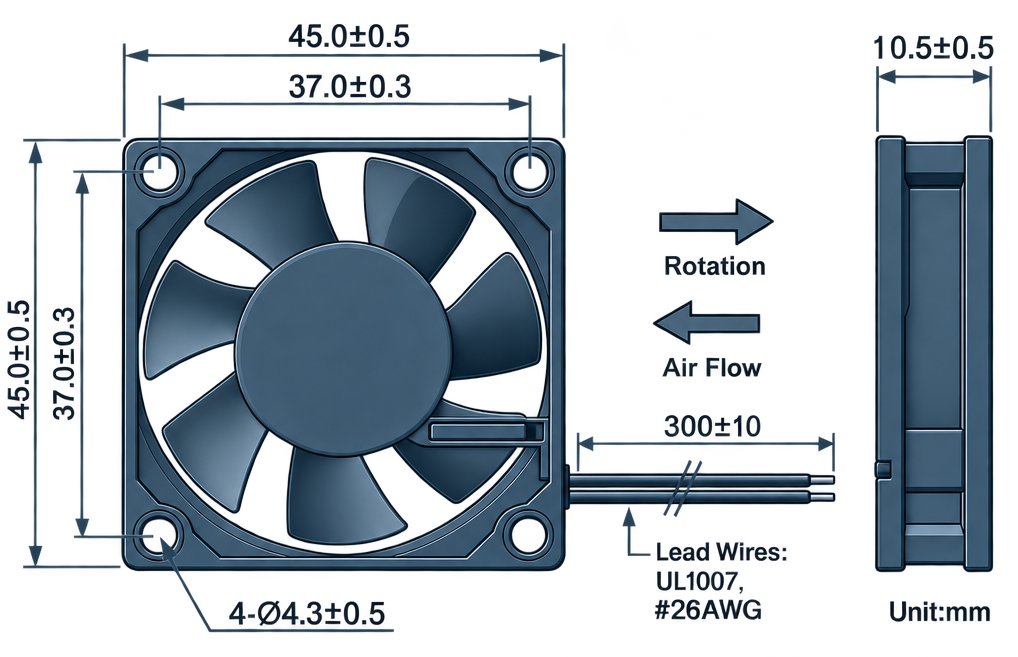Outline dimension drawing of the BDC4510P