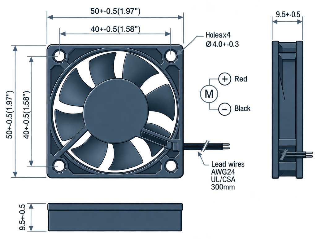 Outline dimension drawing of the BDC5009P