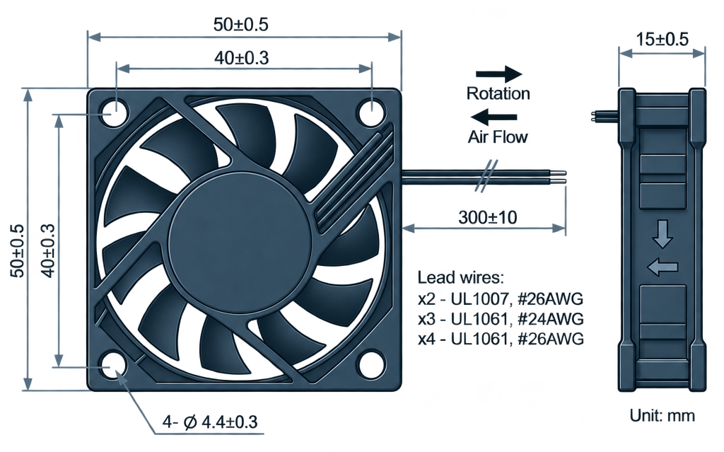 Outline dimension drawing of the BDC5015PS