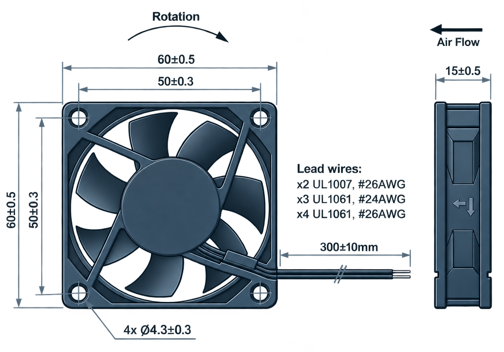 Outline dimension drawing of the BDC6015P