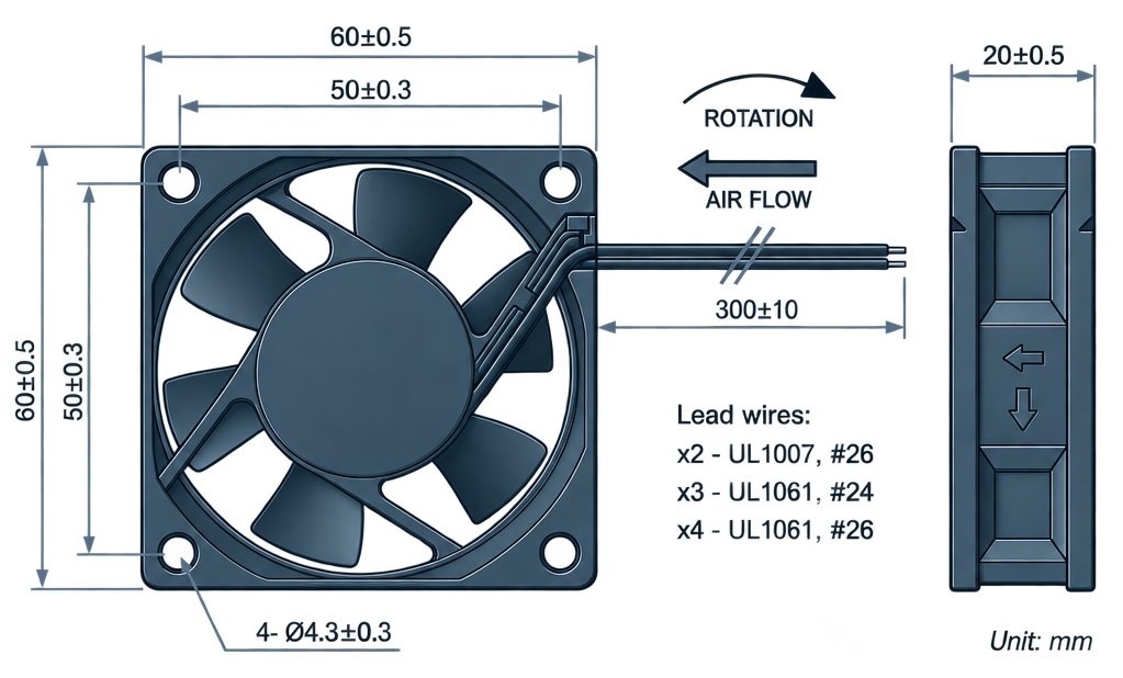 Outline dimension drawing of the BDC6020P
