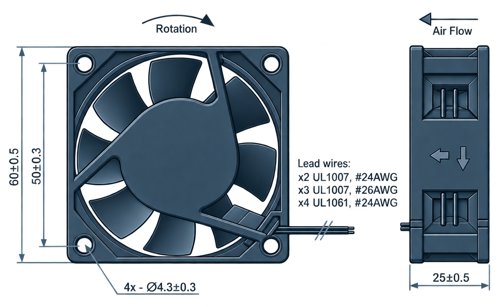 Outline dimension drawing of the BDC6025PS