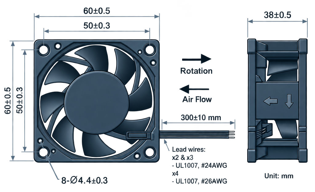 Outline dimension drawing of the BDC6038P