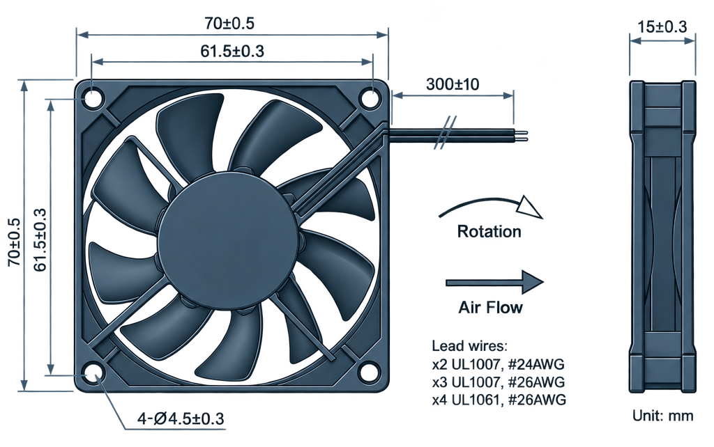 Outline dimension drawing of the BDC7015P