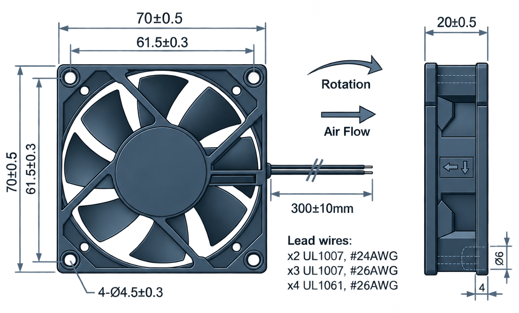 Outline dimension drawing of the BDC7020P
