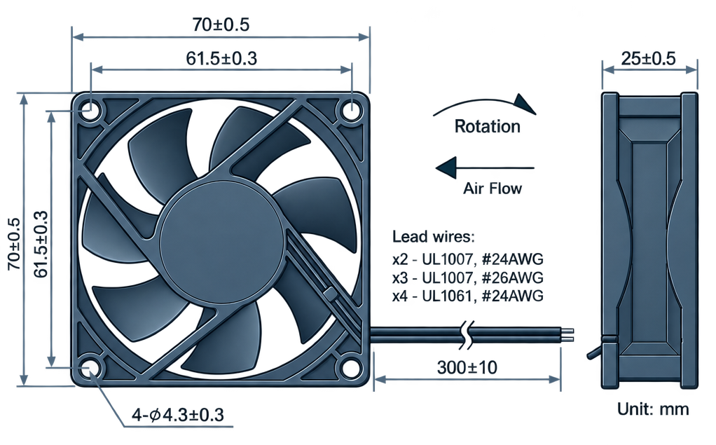 Outline dimension drawing of the BDC7025P