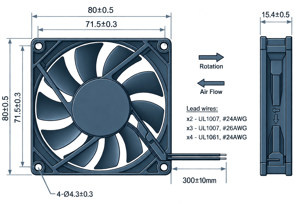 Outline dimension drawing of the BDC8015P