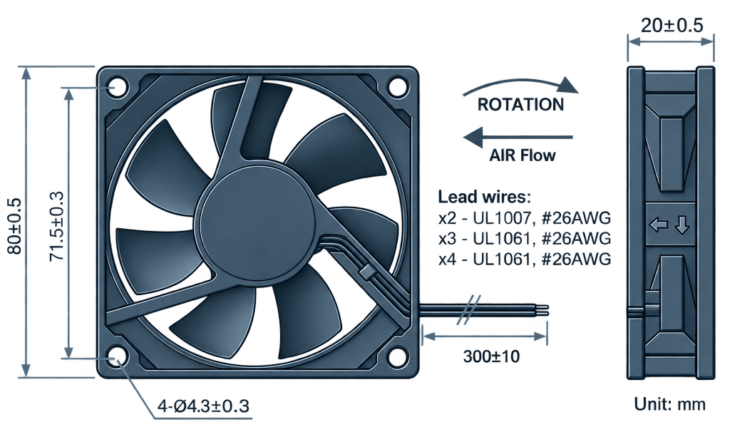 Outline dimension drawing of the BDC8020P