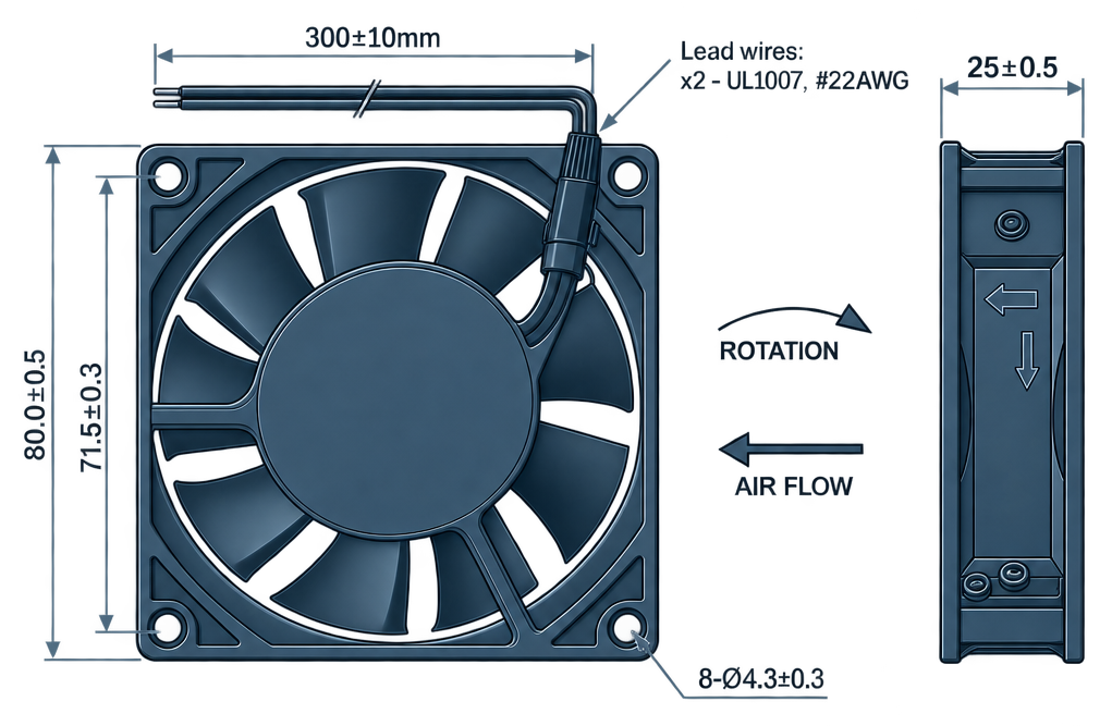 Outline dimension drawing of the BDC8025A