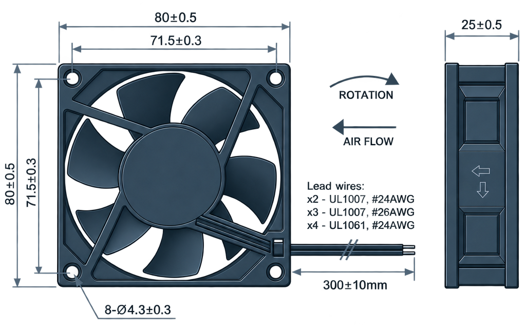 Outline dimension drawing of the BDC8025P