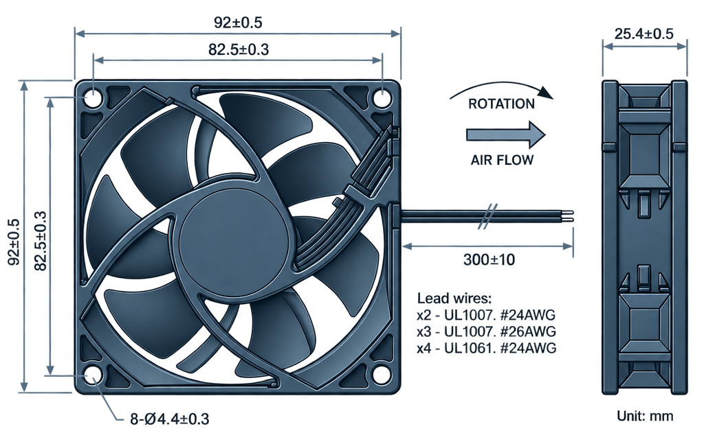 Outline dimension drawing of the BDC9225PS