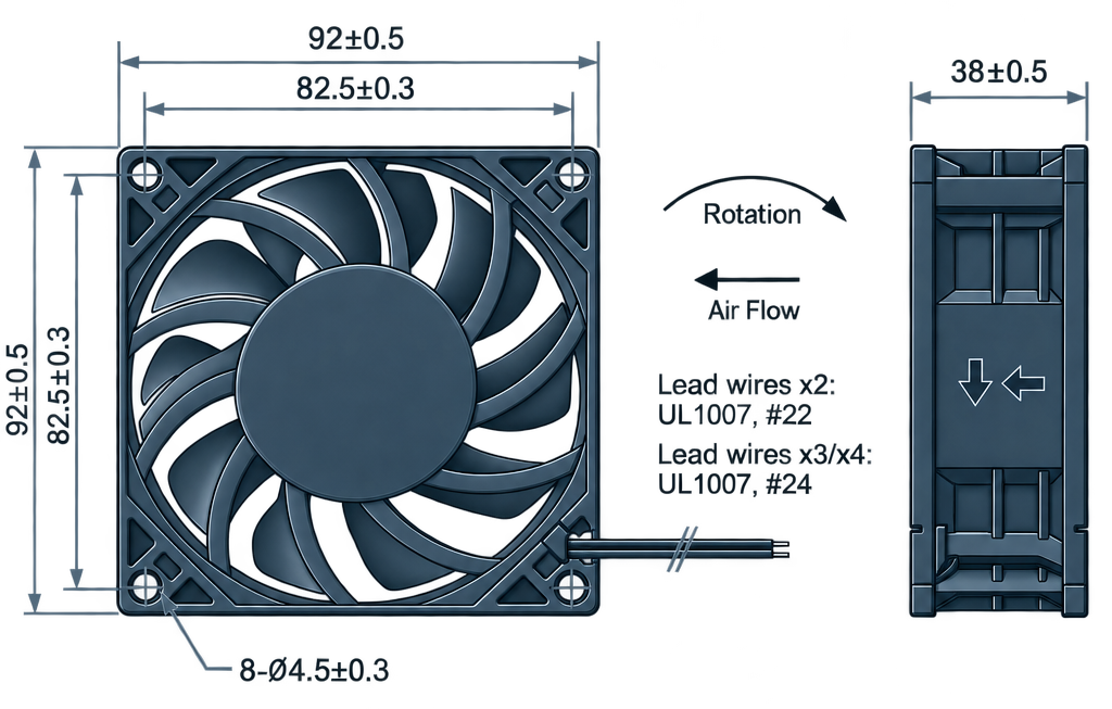Outline dimension drawing of the BDC9238P