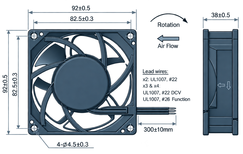 Outline dimension drawing of the BDC9238PS