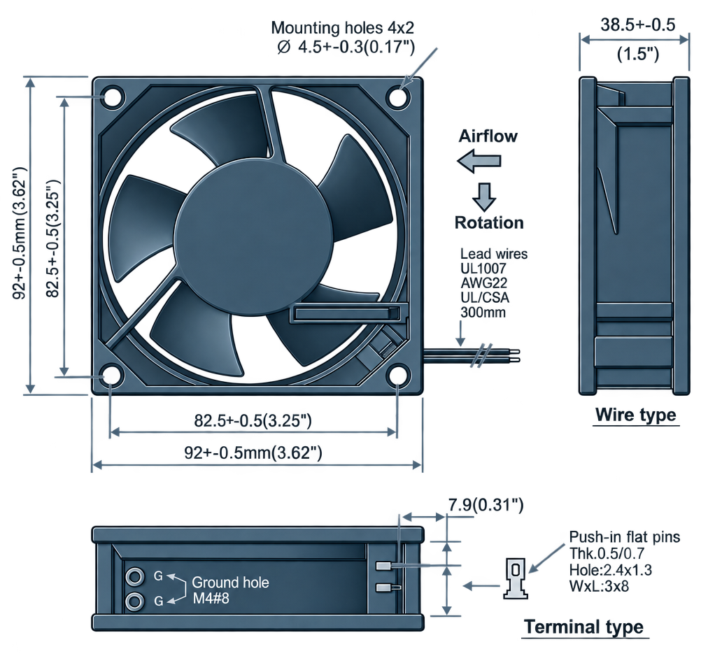 Outline dimension drawing of the BDC9238A