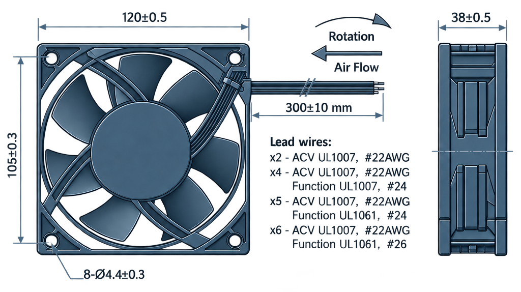 Outline dimension drawing of the BEC12038P